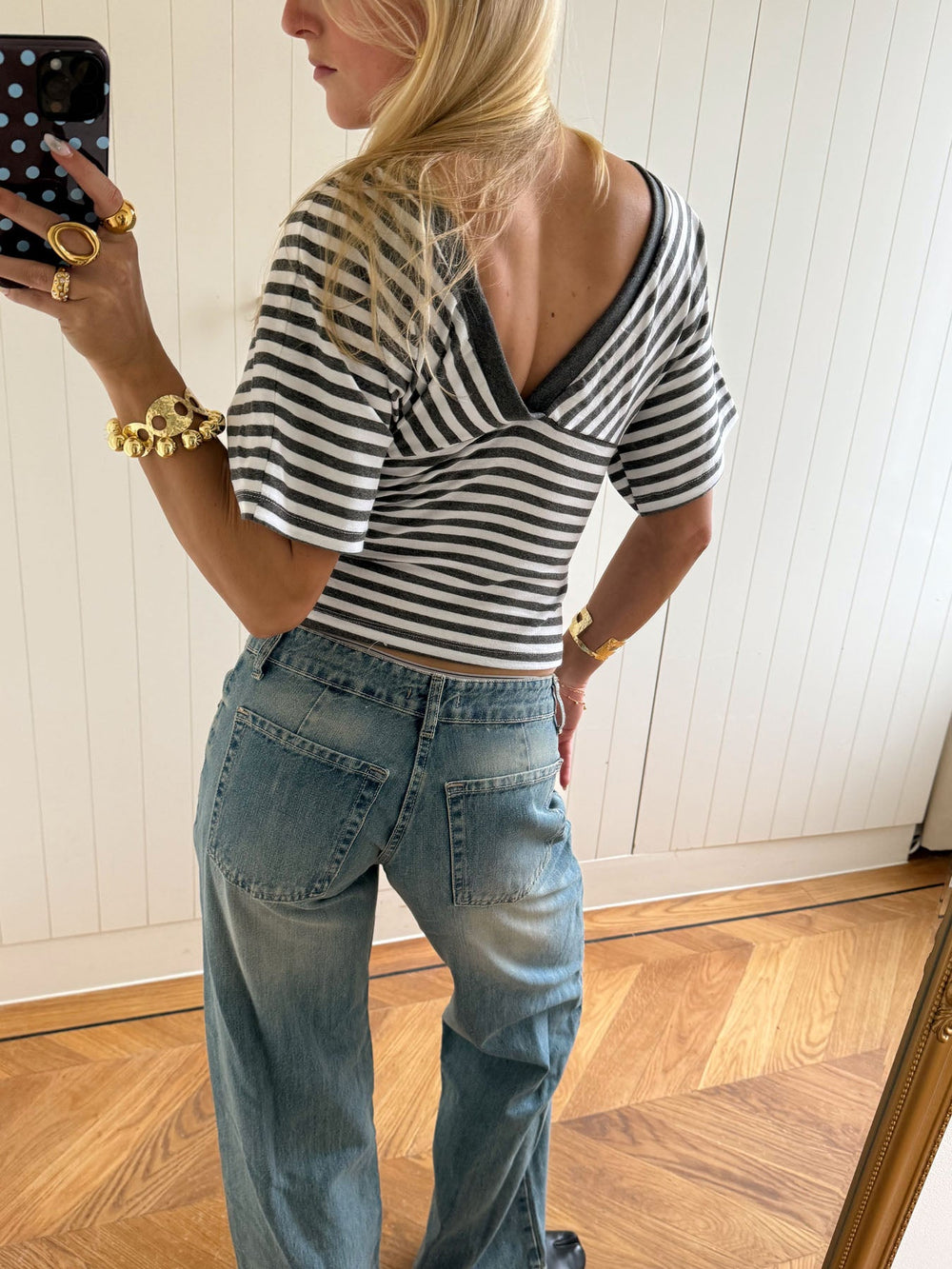 Scandivv blouse with stripes - Grey/white