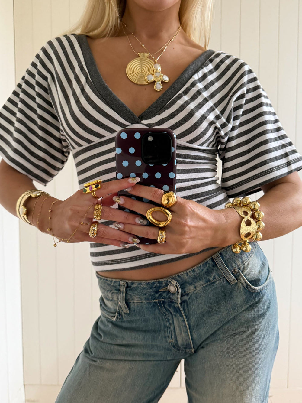 Scandivv blouse with stripes - Grey/white