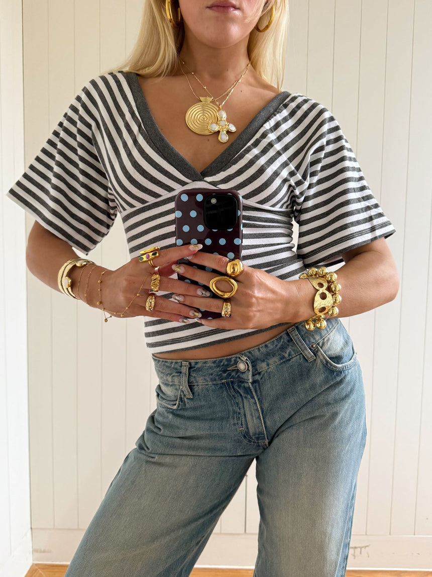 Scandivv blouse with stripes - Grey/white