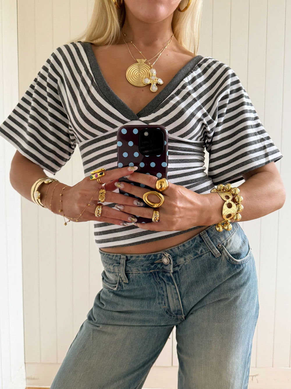 Scandivv blouse with stripes - Grey/white