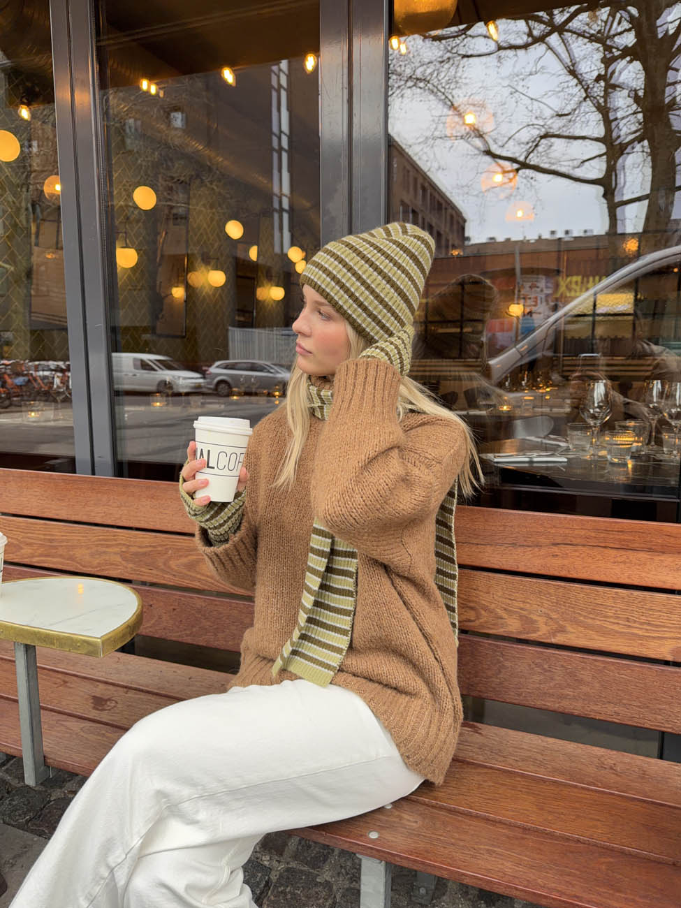 Haze beanie with stripes - Green/brown