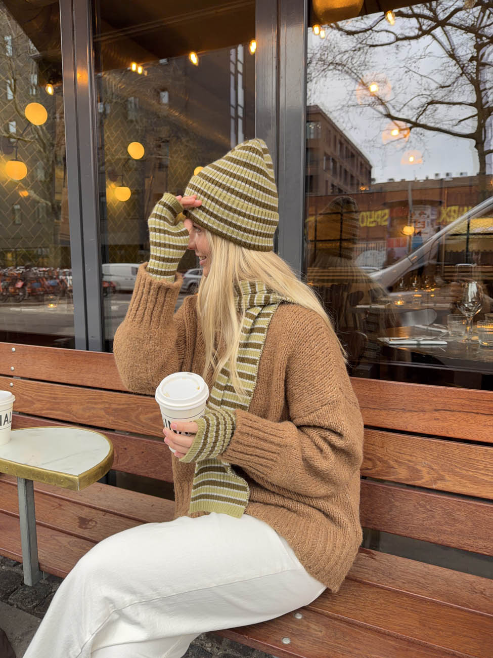 Haze beanie with stripes - Green/brown