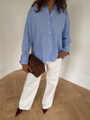 Vicka striped shirt with open back - Light blue/white