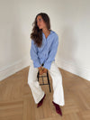 Vicka striped shirt with open back - Light blue/white