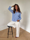 Vicka striped shirt with open back - Light blue/white