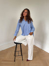 Vicka striped shirt with open back - Light blue/white