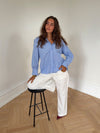 Vicka striped shirt with open back - Light blue/white