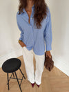 Vicka striped shirt with open back - Light blue/white