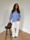 Vicka striped shirt with open back - Light blue/white