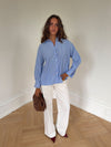 Vicka striped shirt with open back - Light blue/white