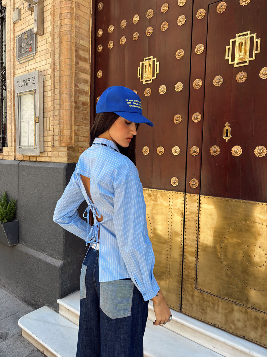 Estelle striped shirt with open back - Blue/white