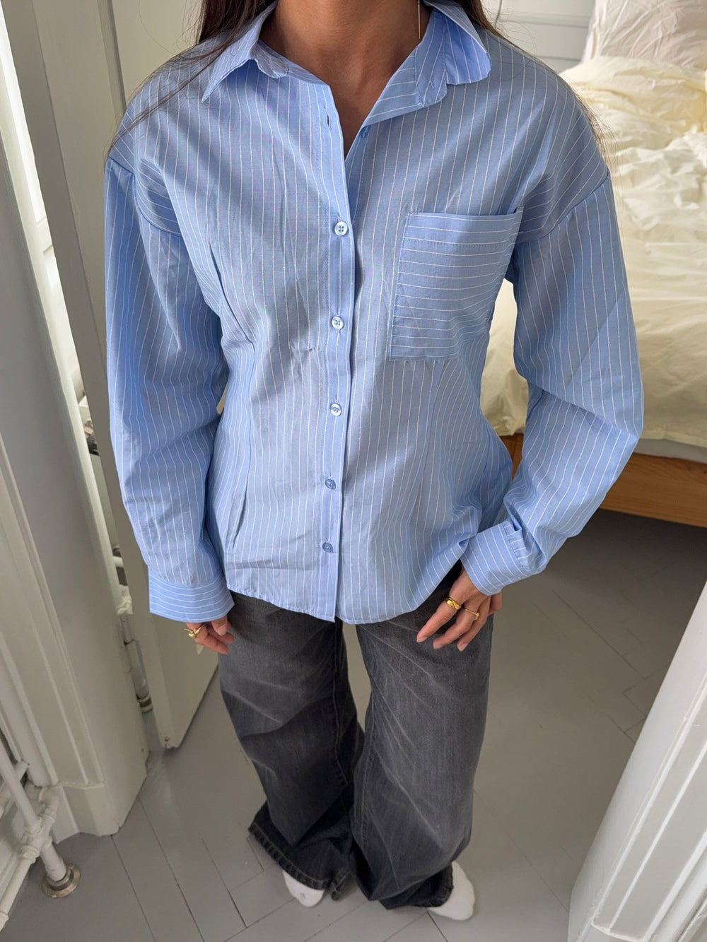 Estelle striped shirt with open back - Blue/white