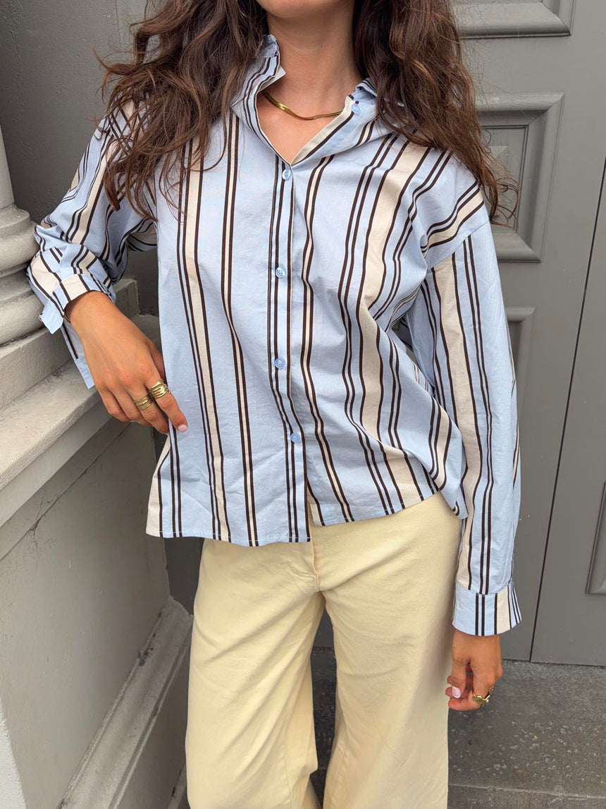 Miki striped shirt with open back - Light blue/beige