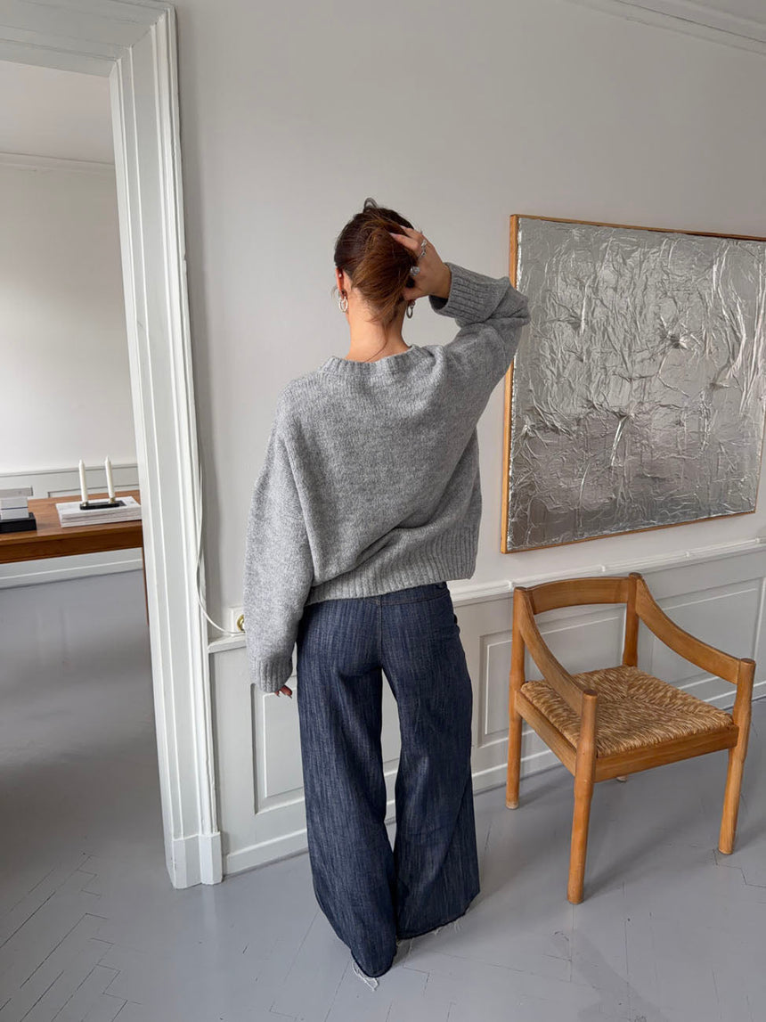 Vicky knit with ribbed details - Grey