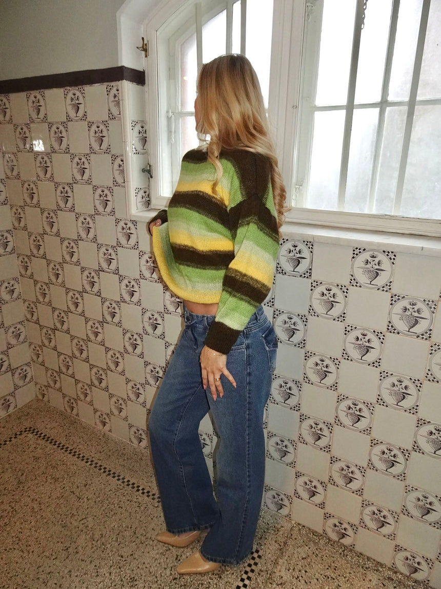 Raina knit with stripes - Brown/green/yellow