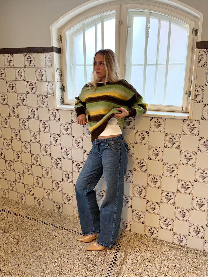 Raina knit with stripes - Brown/green/yellow