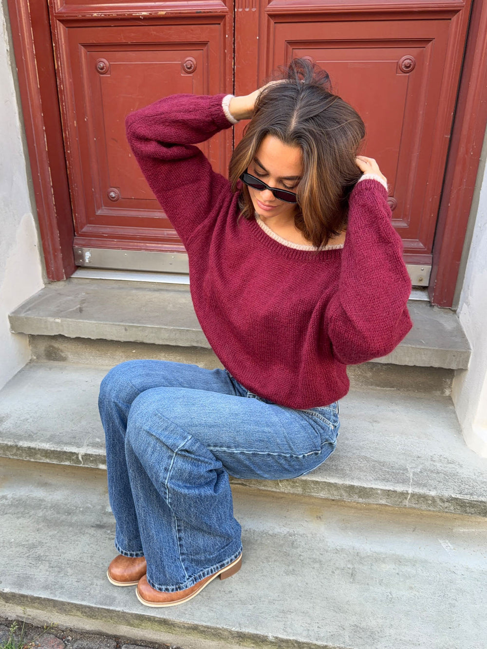Tendra knit with edge details - Red/white