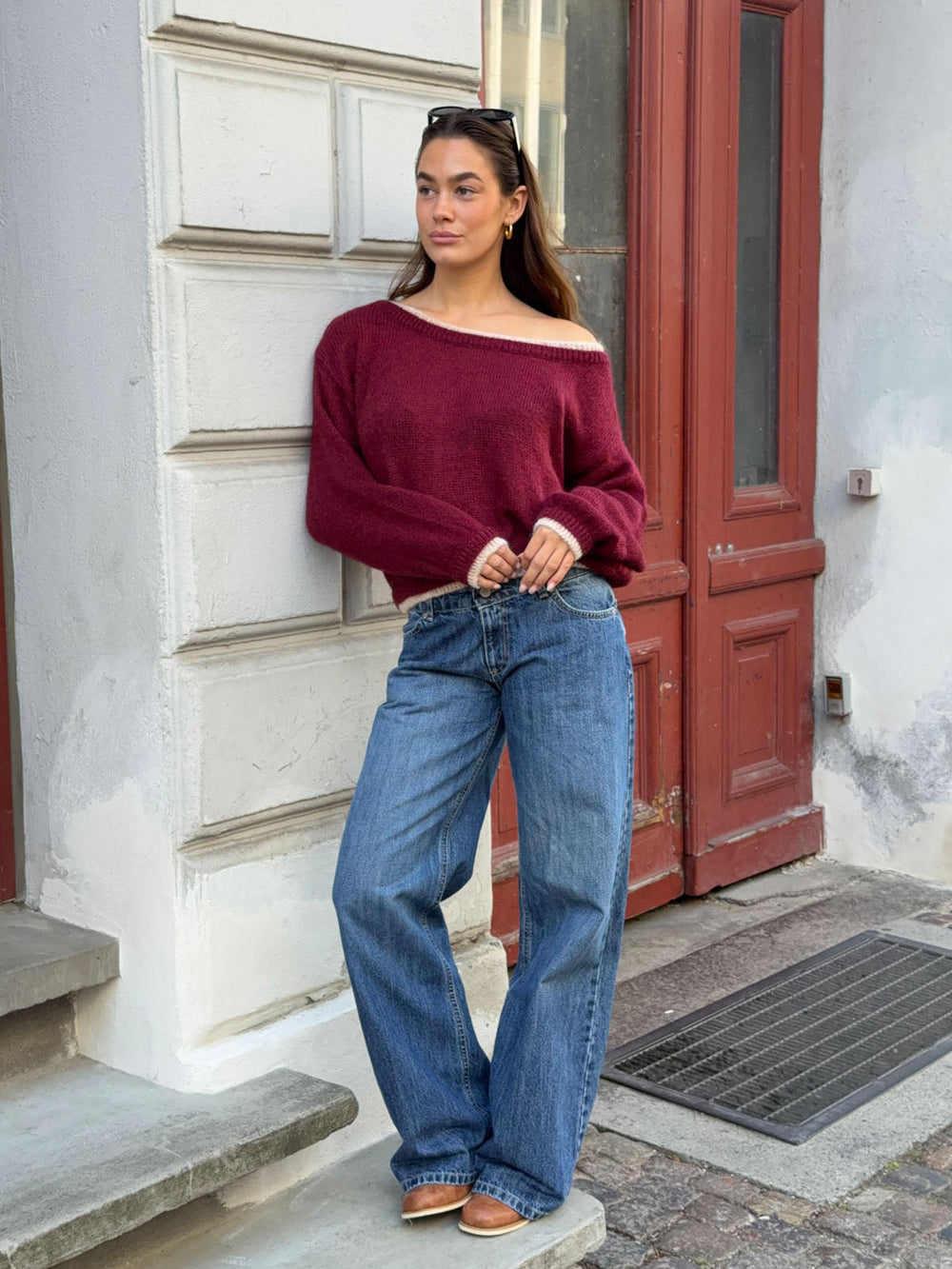 Tendra knit with edge details - Red/white