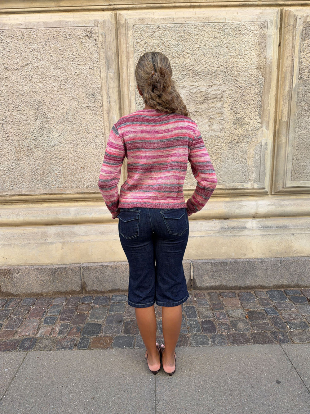Bernie knit with buttons and stripes - Pink