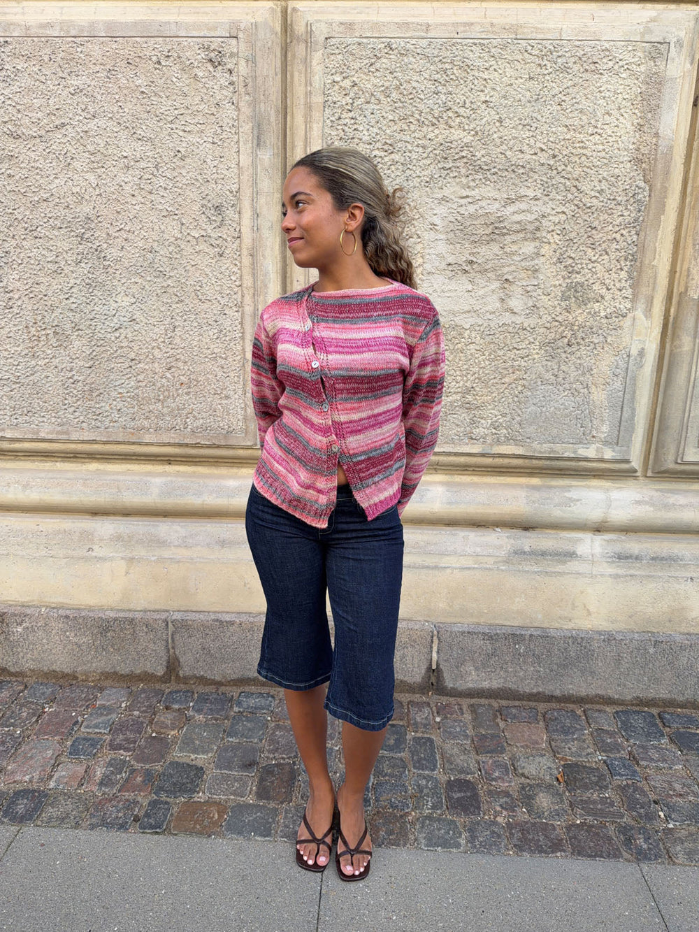 Bernie knit with buttons and stripes - Pink
