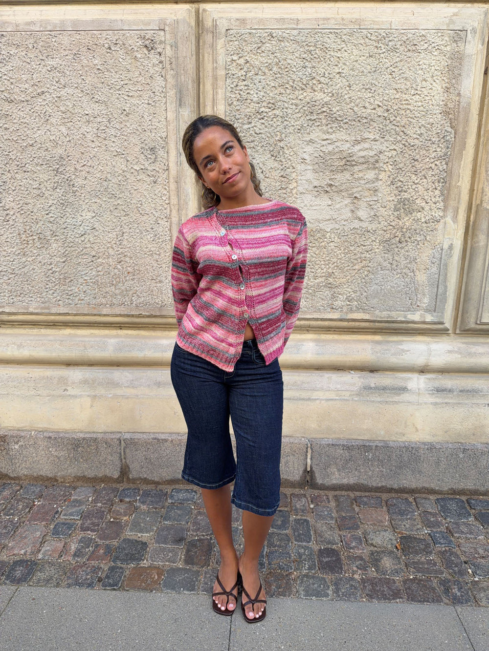 Bernie knit with buttons and stripes - Pink