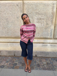 Bernie knit with buttons and stripes - Pink