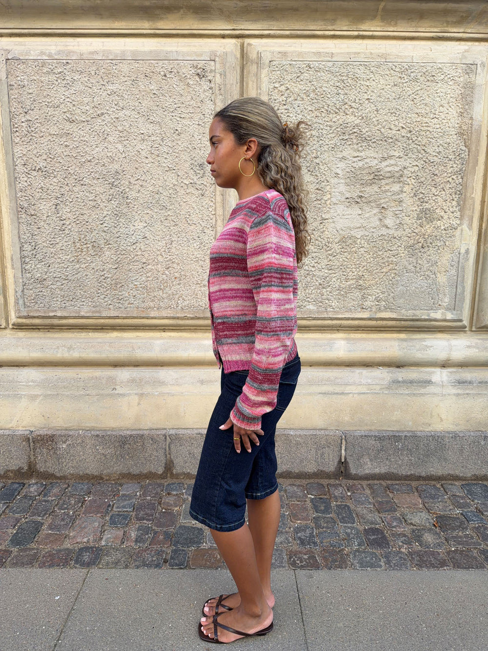 Bernie knit with buttons and stripes - Pink
