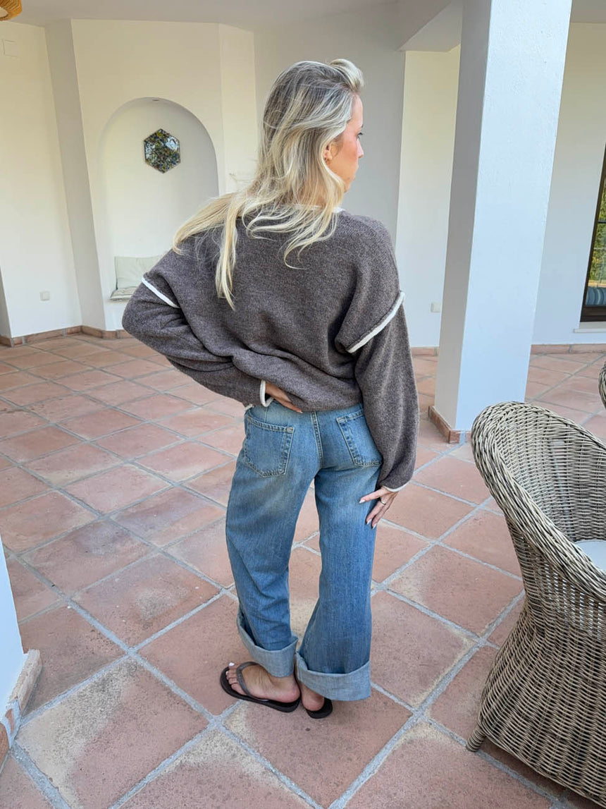 Helina knit with detailing - Brown/white