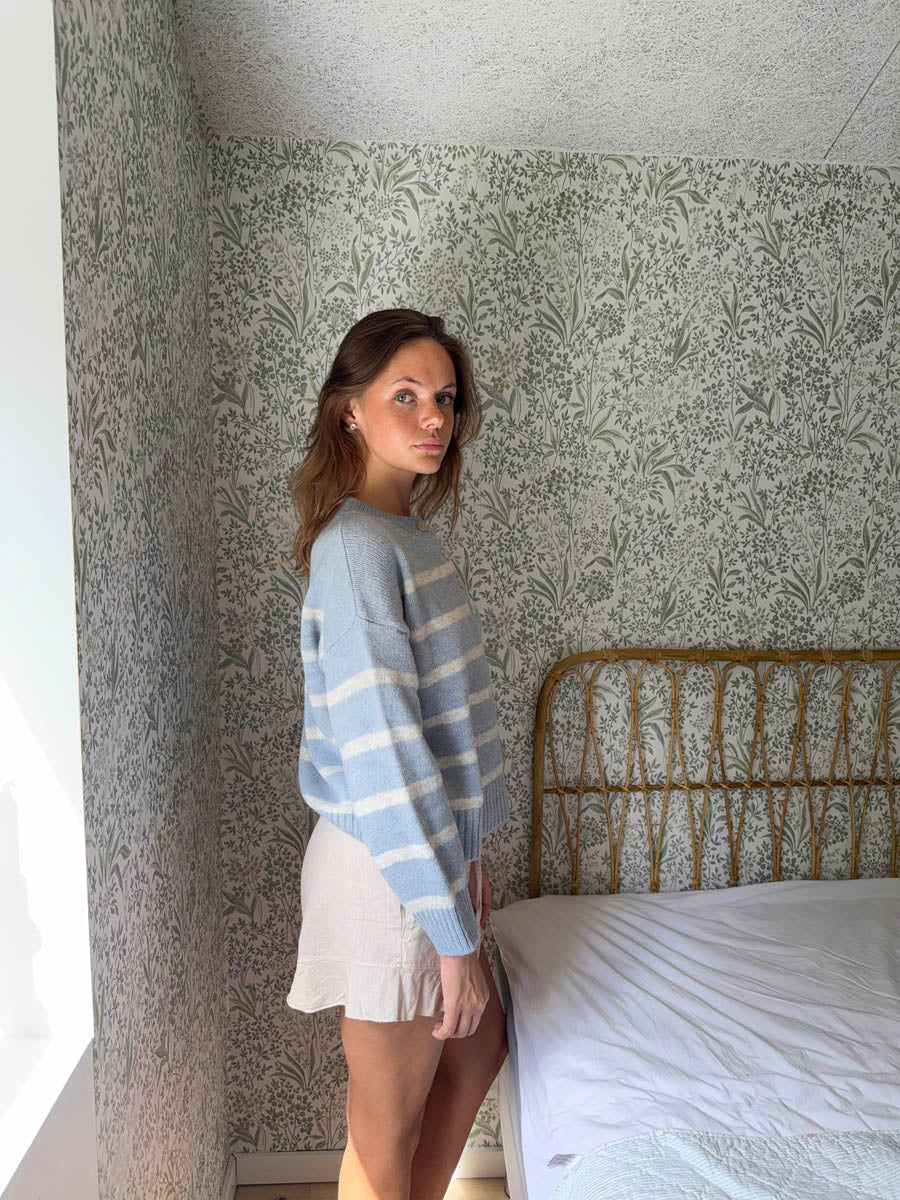 Evelisse knit with buttons - Light blue/white