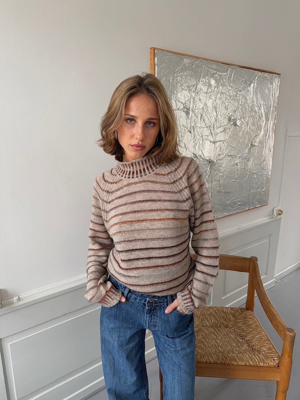 Rainova knit with stripes - Beige/multicolored