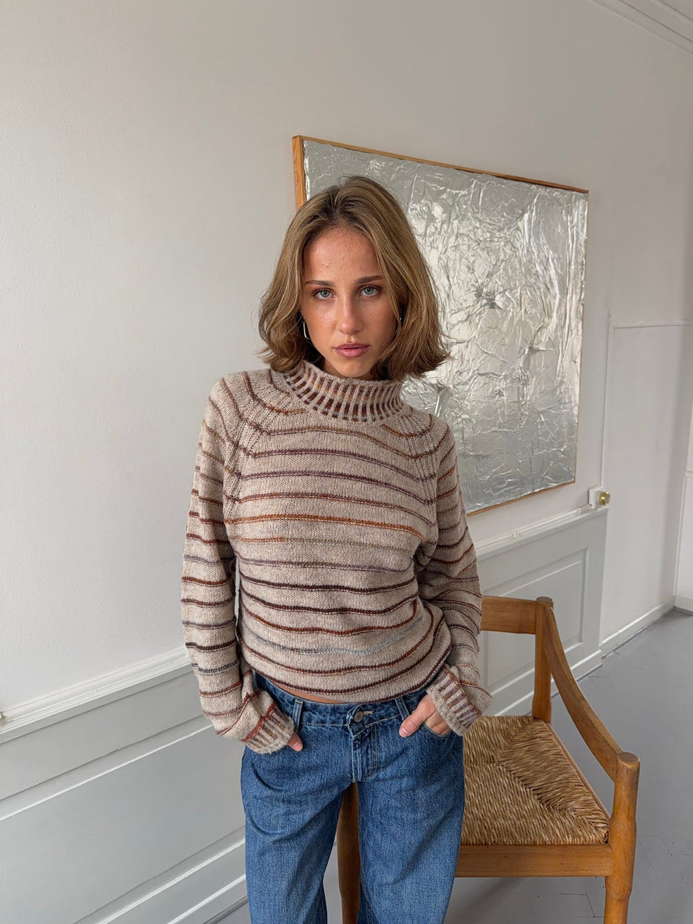 Rainova knit with stripes - Beige/multicolored