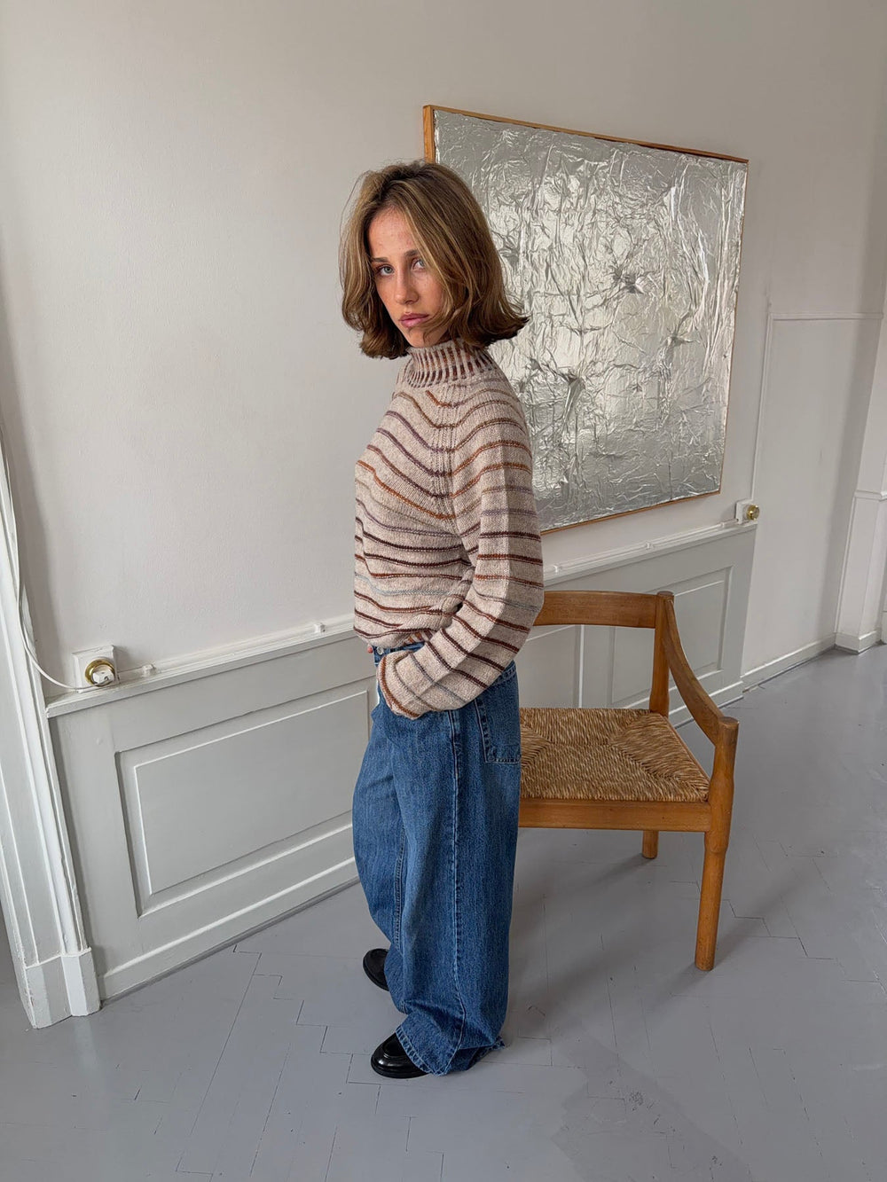 Rainova knit with stripes - Beige/multicolored