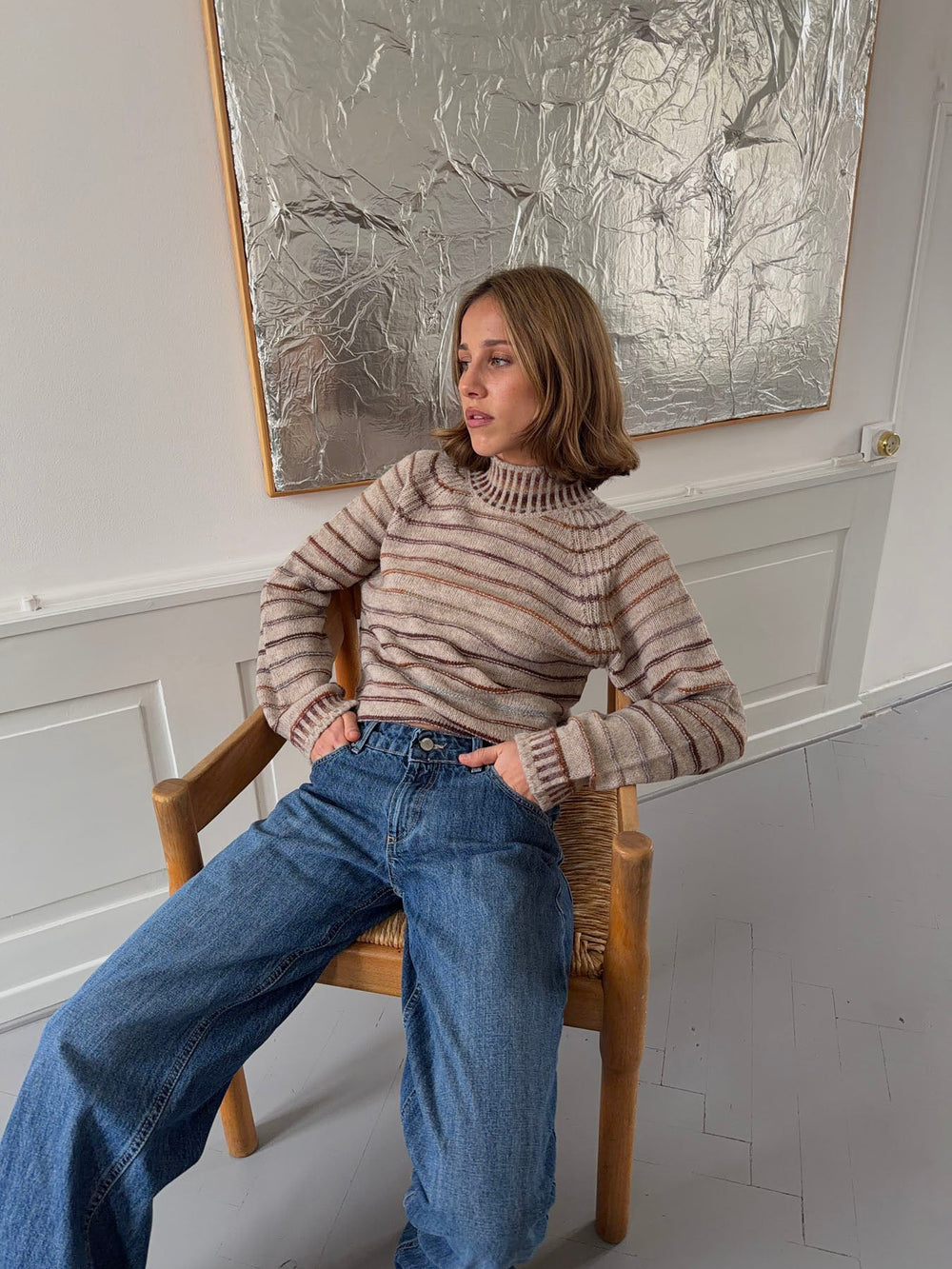 Rainova knit with stripes - Beige/multicolored