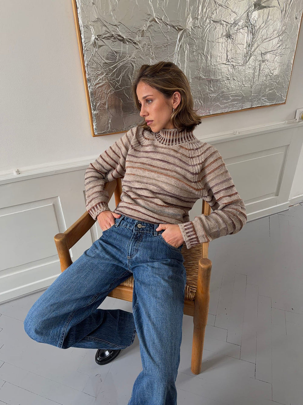 Rainova knit with stripes - Beige/multicolored