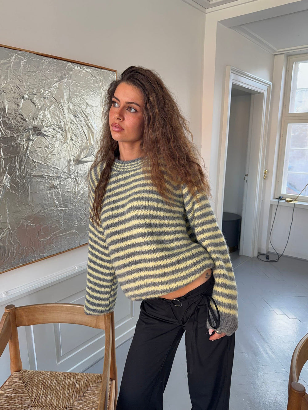 Zeya knit with stripes - Yellow/grey