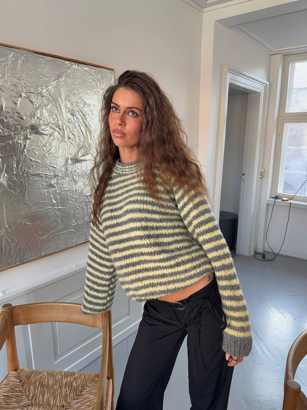 Zeya knit with stripes - Yellow/grey