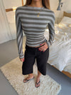 Regitze blouse with stripes – Grey/khaki