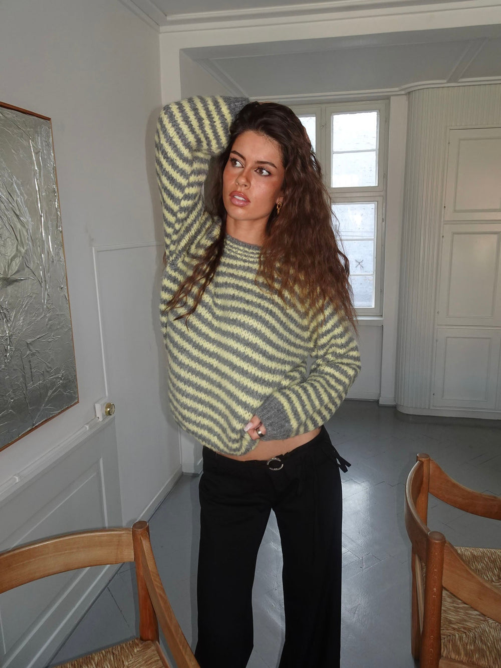 Zeya knit with stripes - Yellow/grey