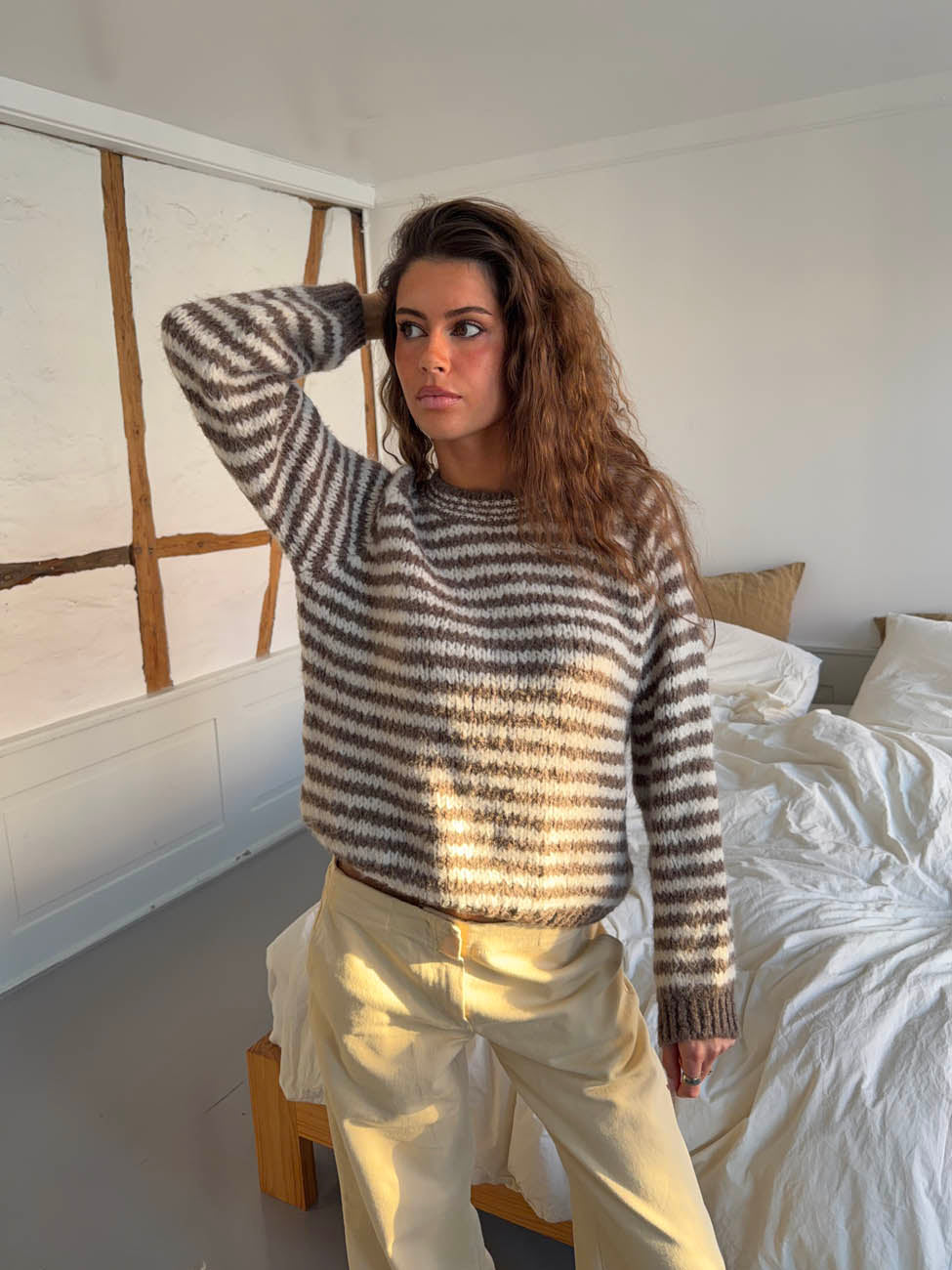 Zeya knit with stripes - White/taupe