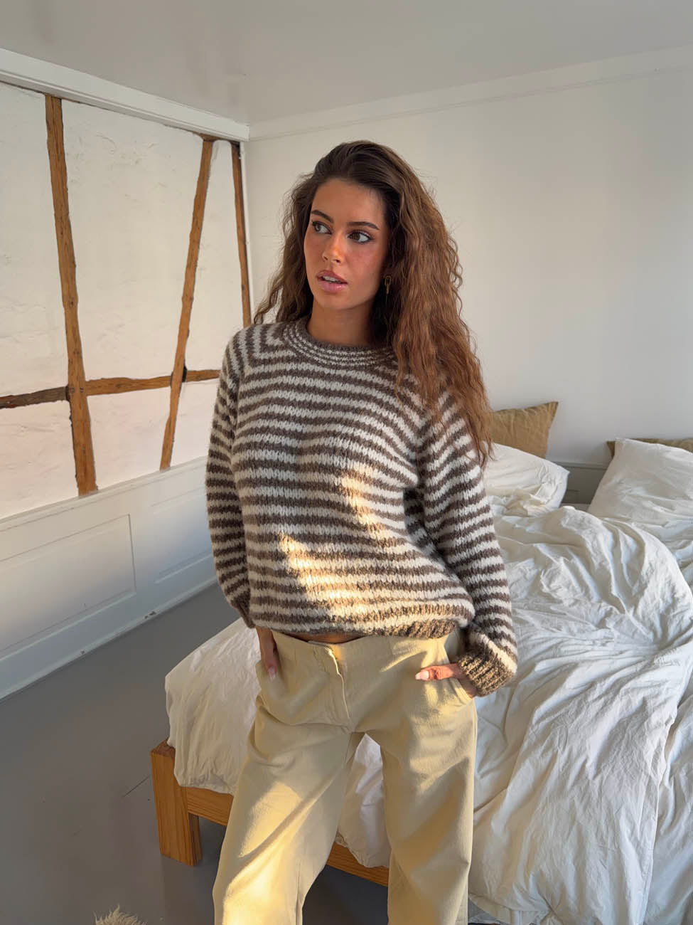 Zeya knit with stripes - White/taupe