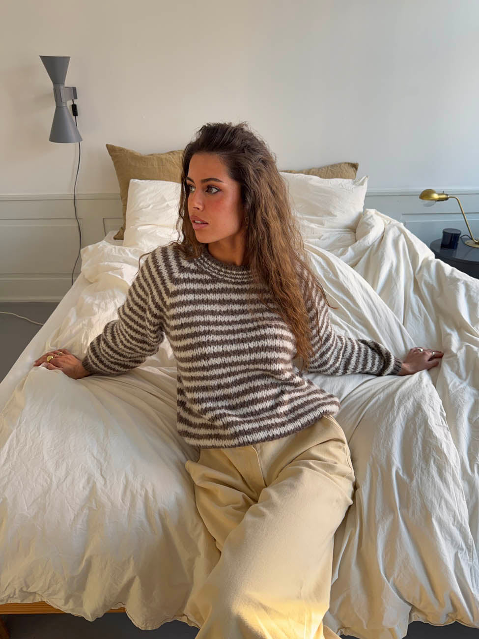 Zeya knit with stripes - White/taupe