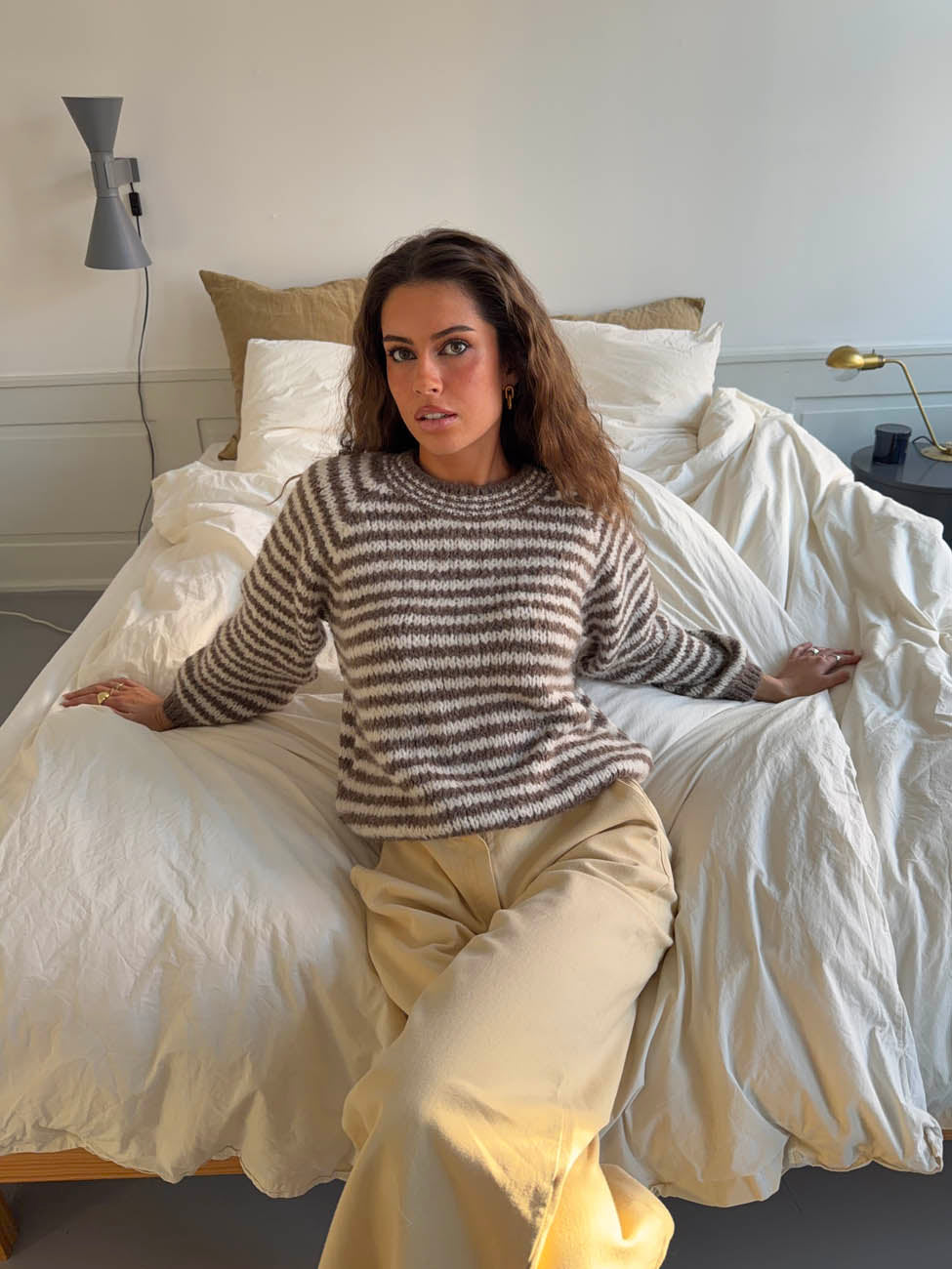 Zeya knit with stripes - White/taupe