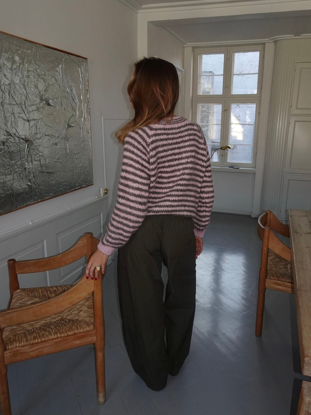 Zeya knit with stripes - Baby pink/taupe