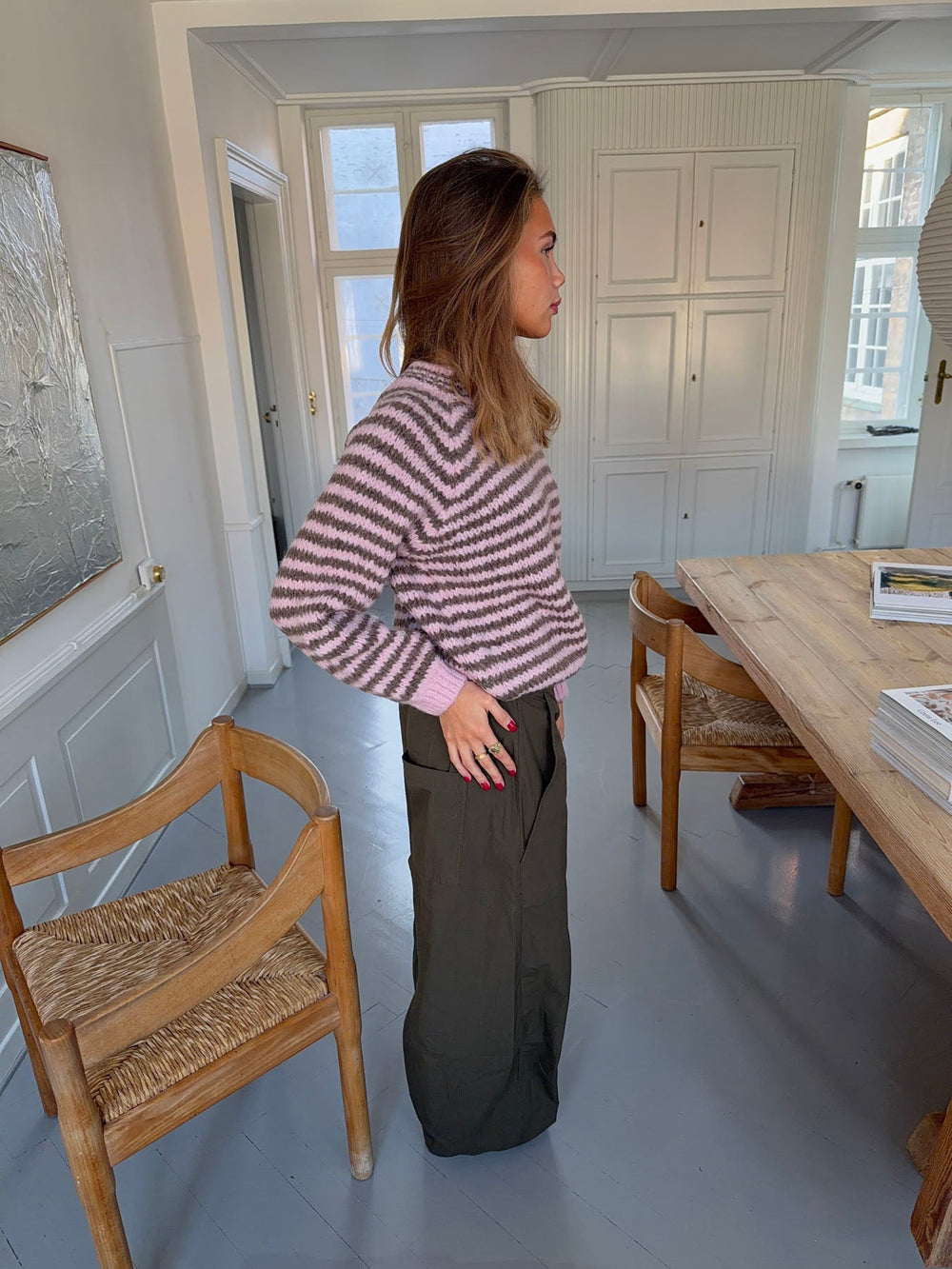 Zeya knit with stripes - Baby pink/taupe