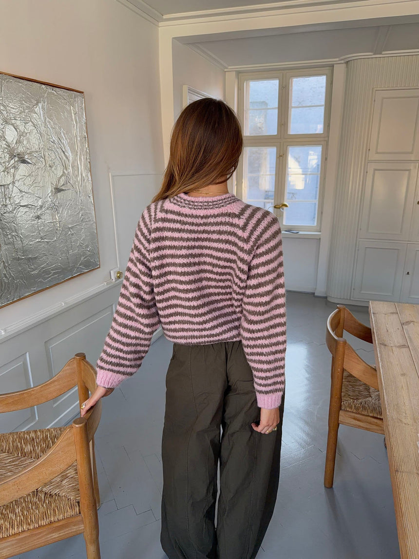 Zeya knit with stripes - Baby pink/taupe