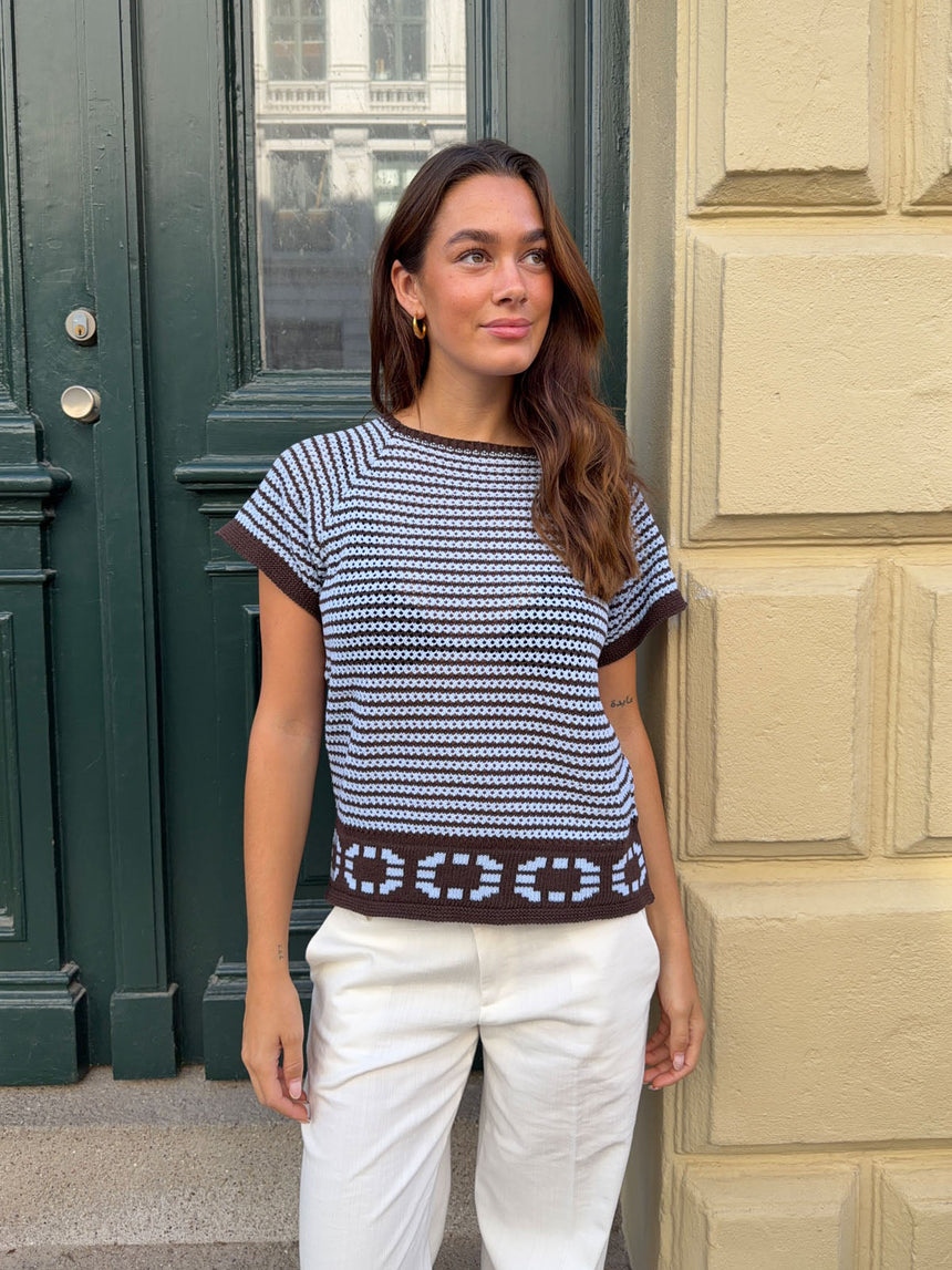 Alfi knitted striped T-shirt - White/brown