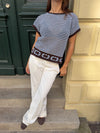 Alfi knitted striped T-shirt - White/brown