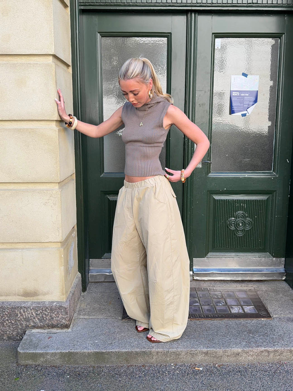 Munga knit top with hoodie - Taupe