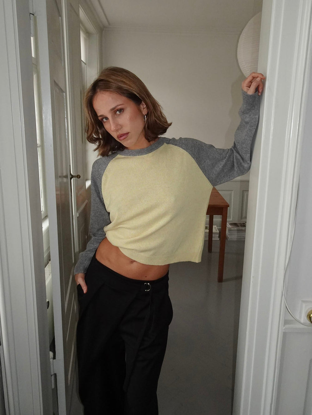 Oliva knit blouse - Grey/yellow