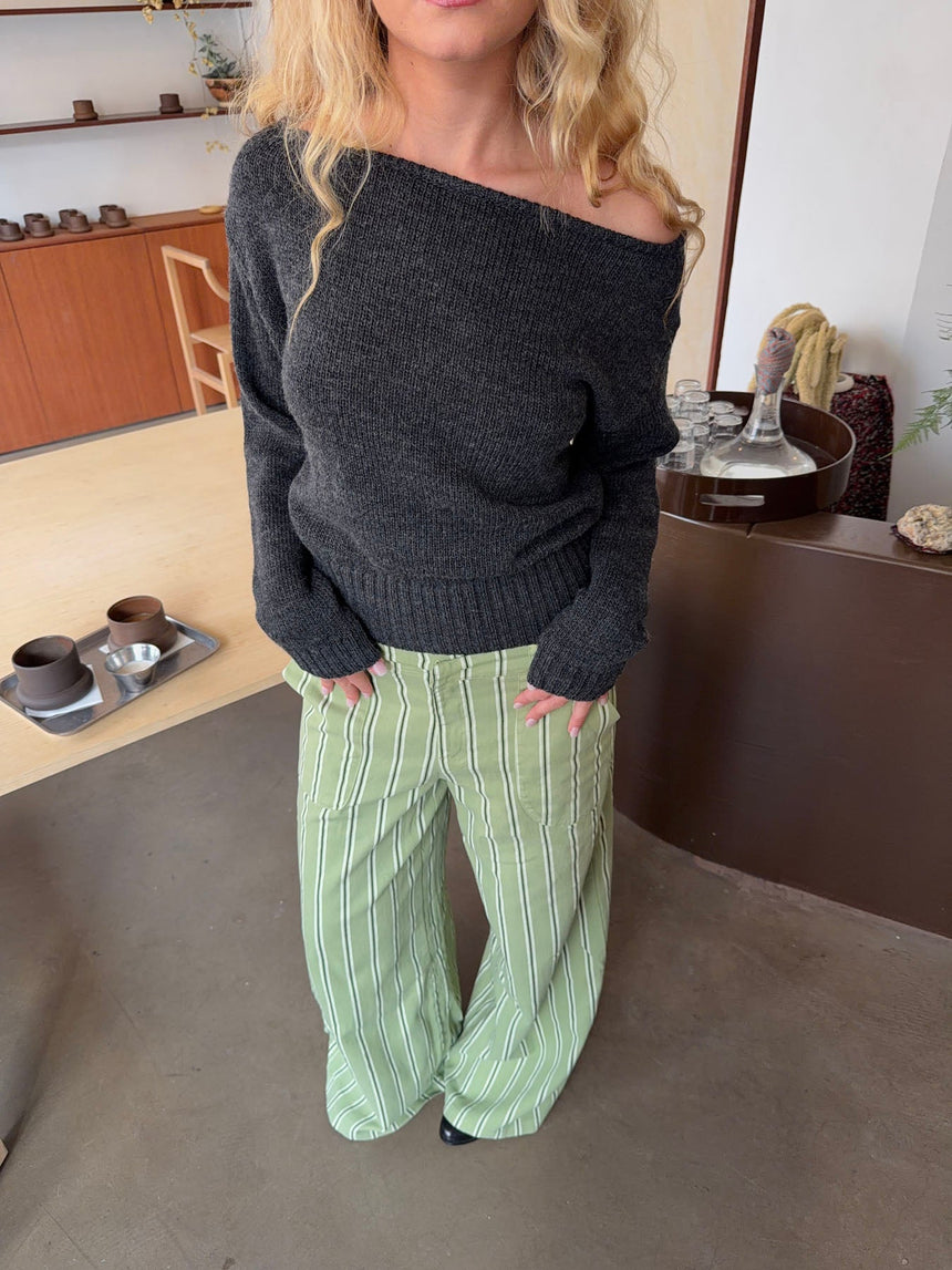 Loni one shoulder knit sweater in wool – Grey